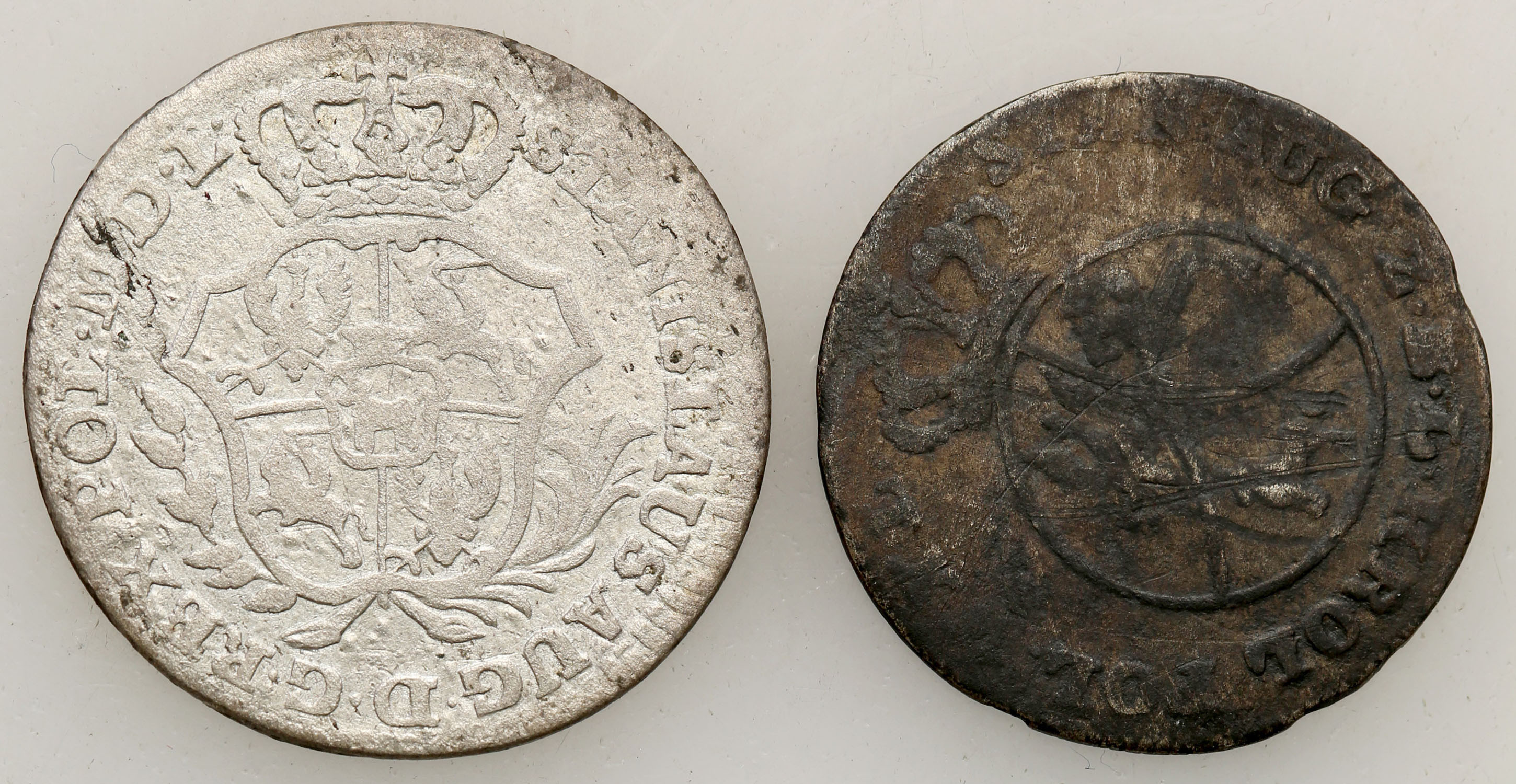 Stanisław August Poniatowski. 2 grosze 1767, 10 groszy 1792, zestaw 2 monet